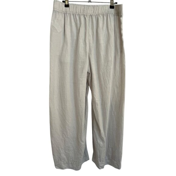 Tahari Essentials Womens M Linen White Pull On Wide Leg Crop Pants Coastal Beach - Picture 2 of 7